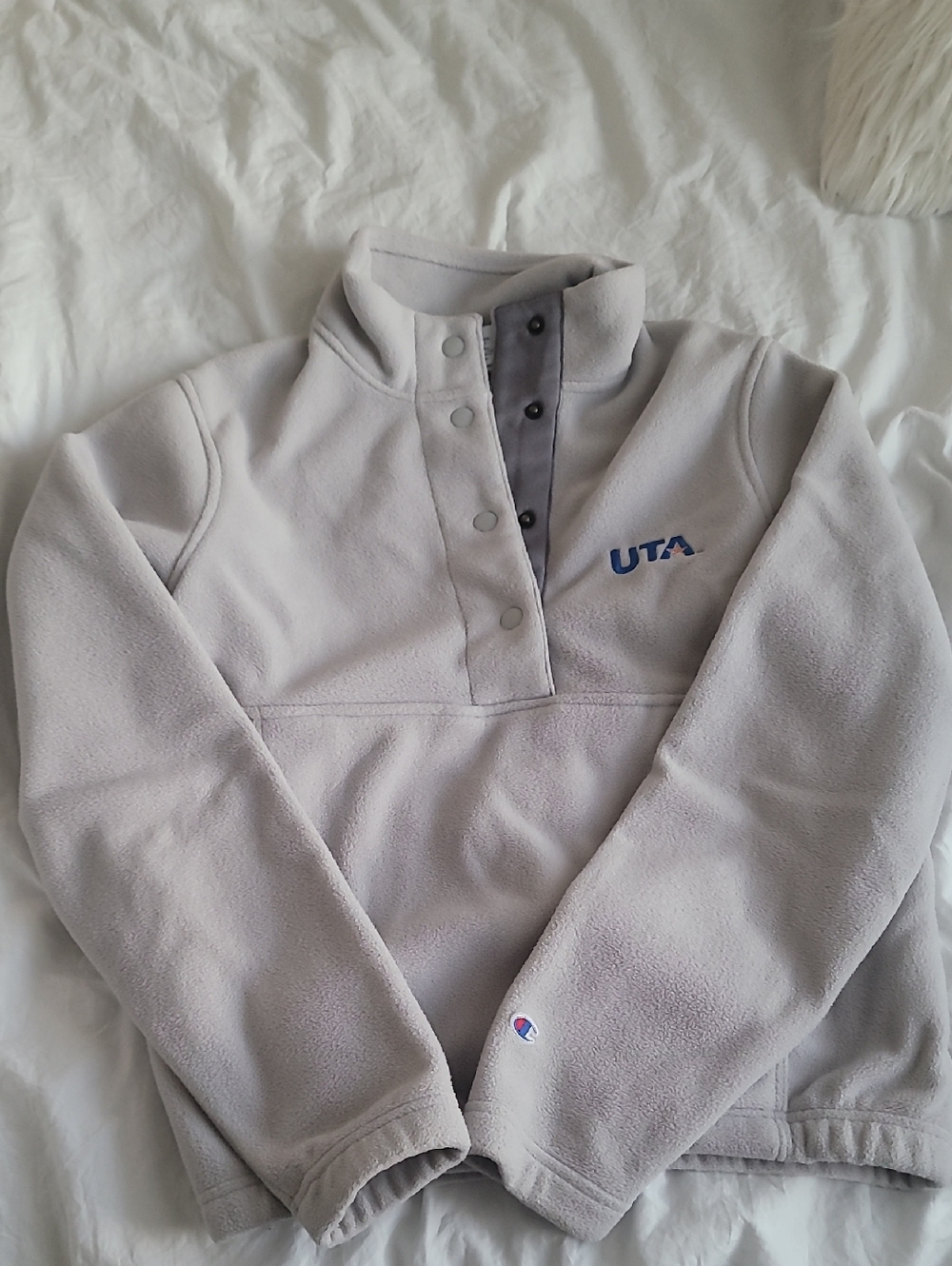 Champion Light Gray Pullover Fleece with UTA Embroidery